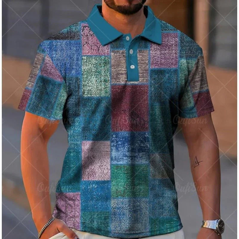 Polo Masculino – Estilo Xadrez com Gola Elegante para Impressionar - Blue&Pink