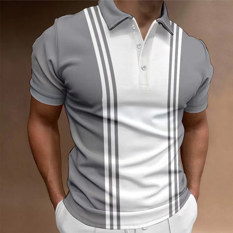 Casual 3 Button Printing Lapel Casual Men's T-shirt - Blue&Pink