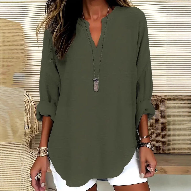 T-shirt Feminina com Decote em V Conforto e Charme Natural - Blue&Pink