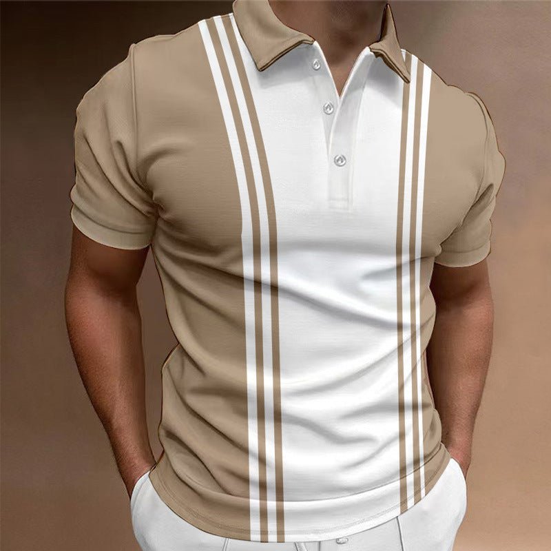 Casual 3 Button Printing Lapel Casual Men's T-shirt - Blue&Pink
