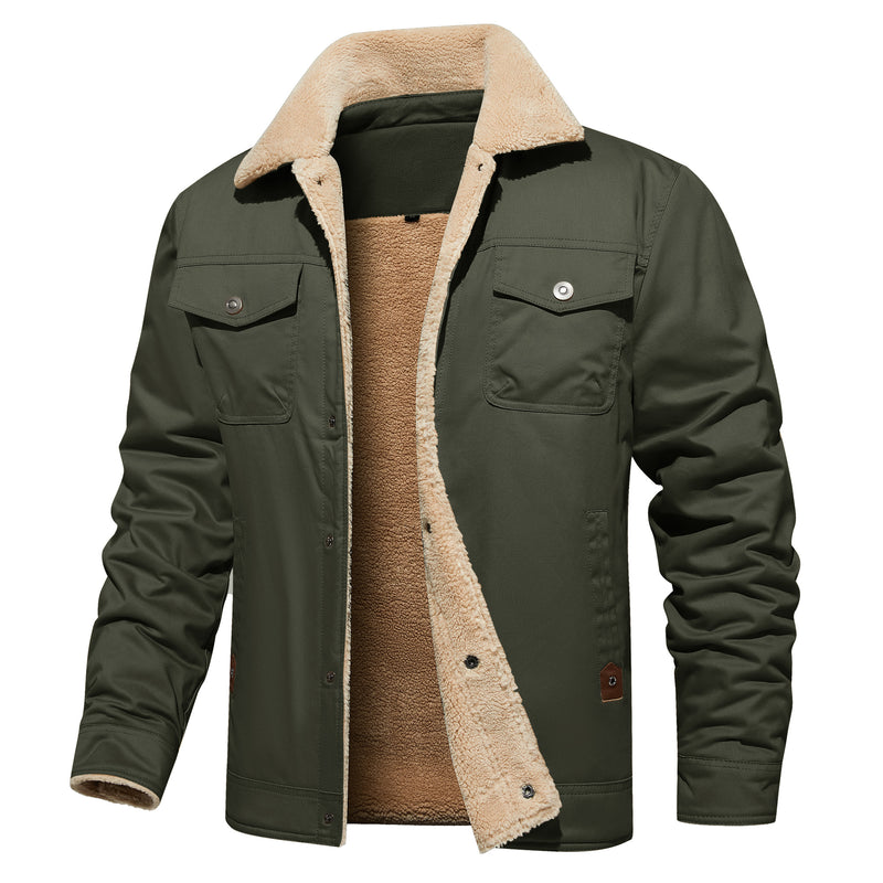Men's Winter Jacket Lined Sherpa Jacket Warm Trucker Coat Multi Pocket - Blue&Pink
