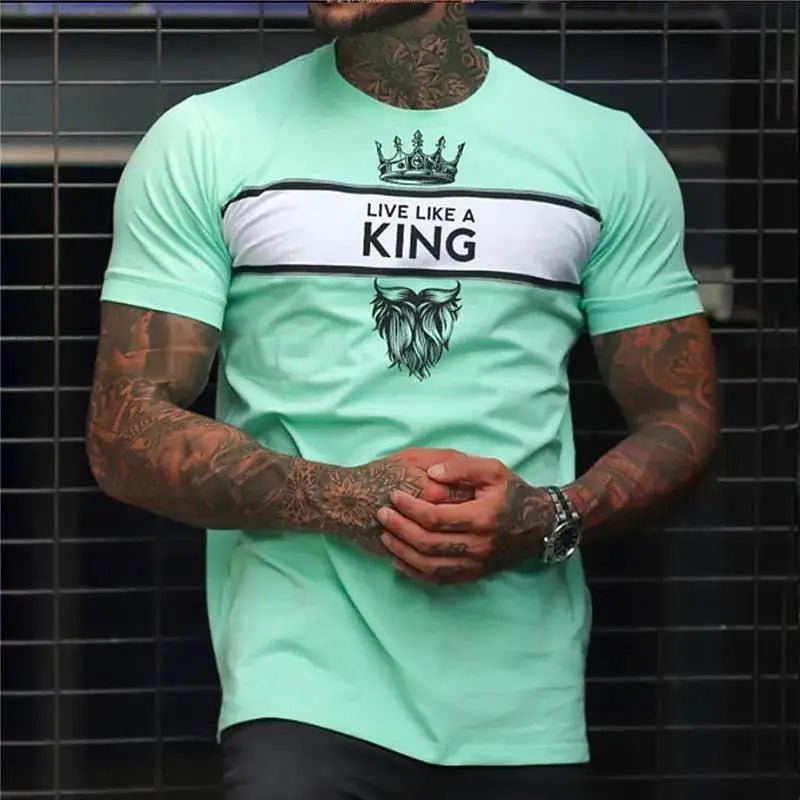 Men's Casual 3D Digital Printed Round Neck Short Sleeved Shirt - Blue&Pink