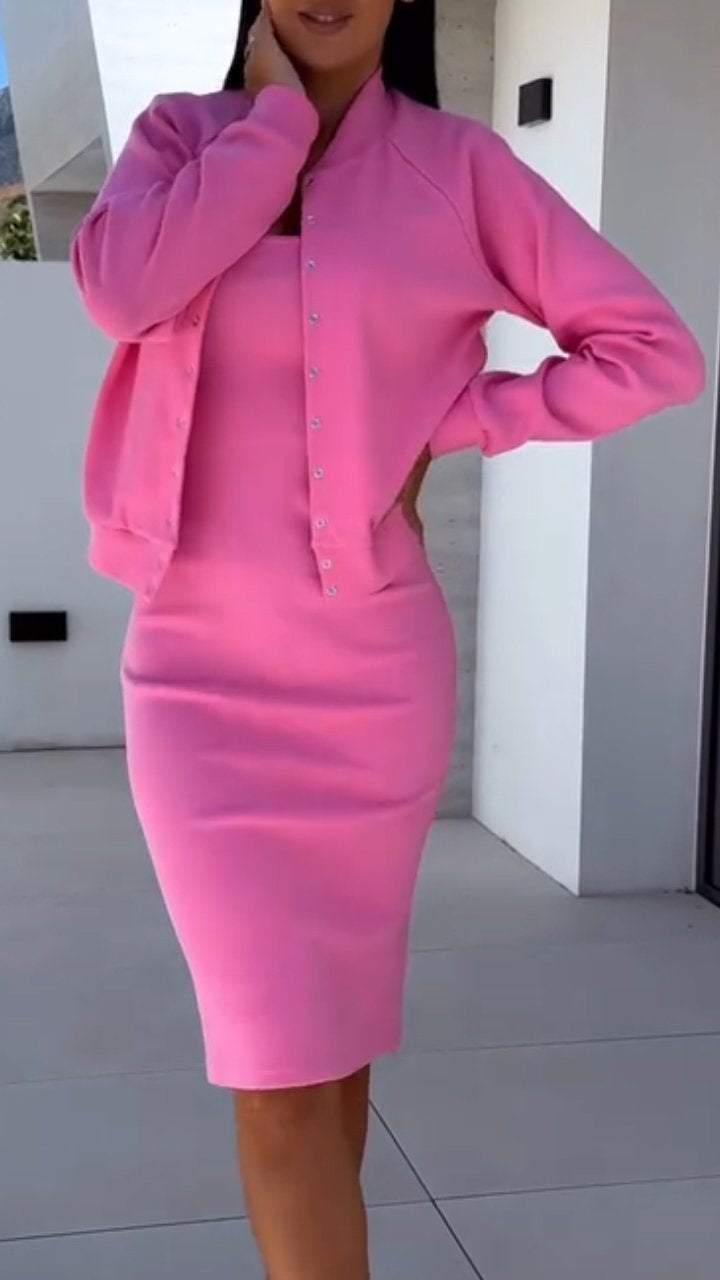 Coat And Top Two - piece Set For Women's Clothing - Blue&Pink