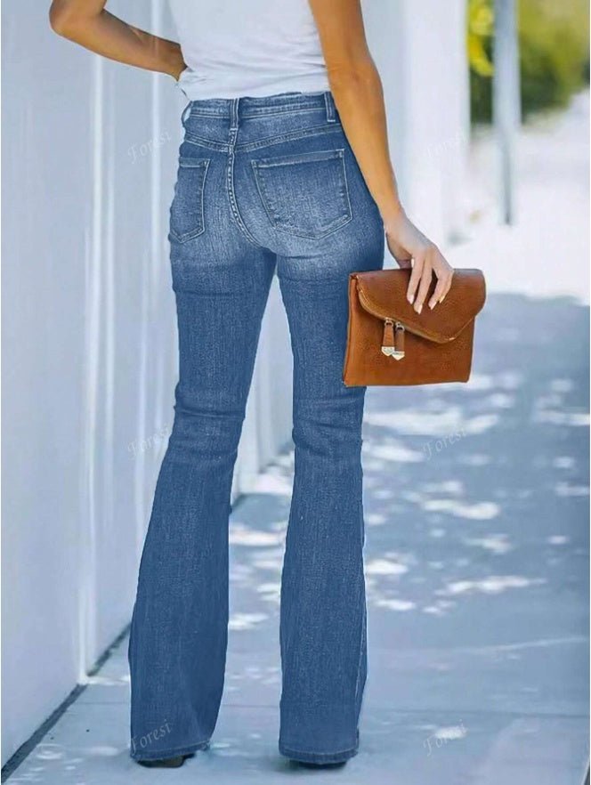 Women's Casual Personalized Multi - Button Slim Fit Flare Jeans - Blue&Pink