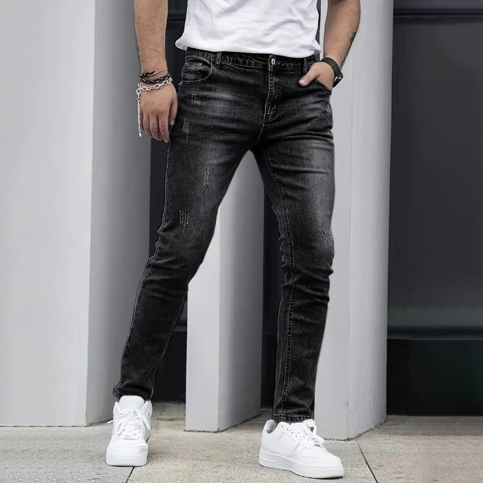Stretch Men's Casual Solid Color Jeans - Blue&Pink