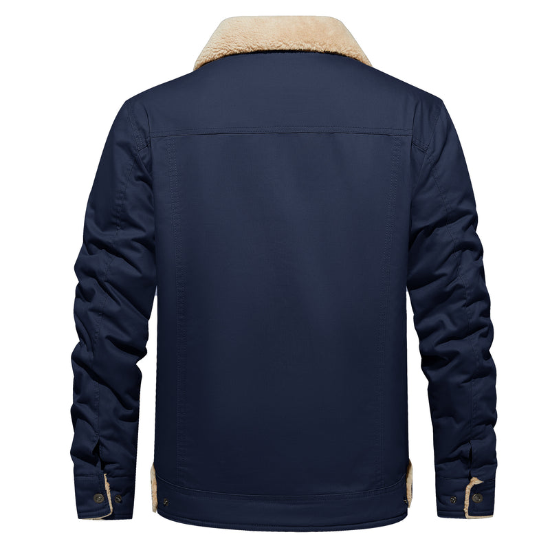 Men's Winter Jacket Lined Sherpa Jacket Warm Trucker Coat Multi Pocket - Blue&Pink