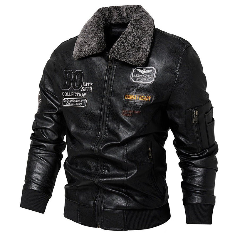 Foreign Trade New Men's Casual Fashion Leather Slim Fit Leather Jacket Coat - Blue&Pink