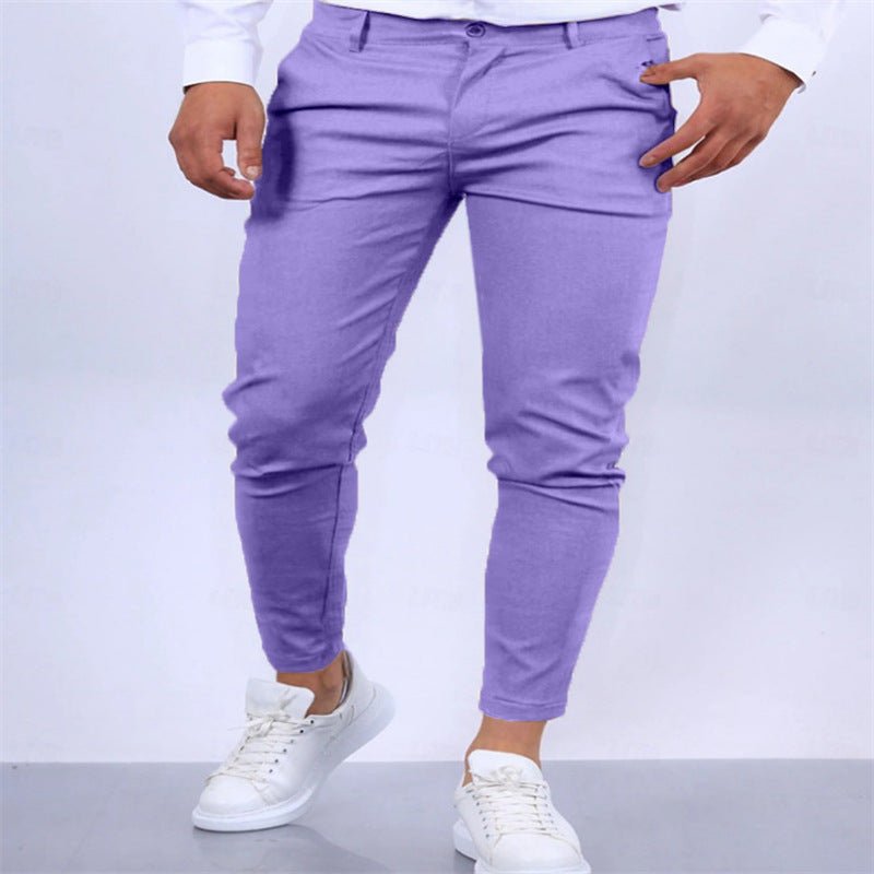Men's Solid Color Twill Slim Fit Stretch Feet Pants - Blue&Pink