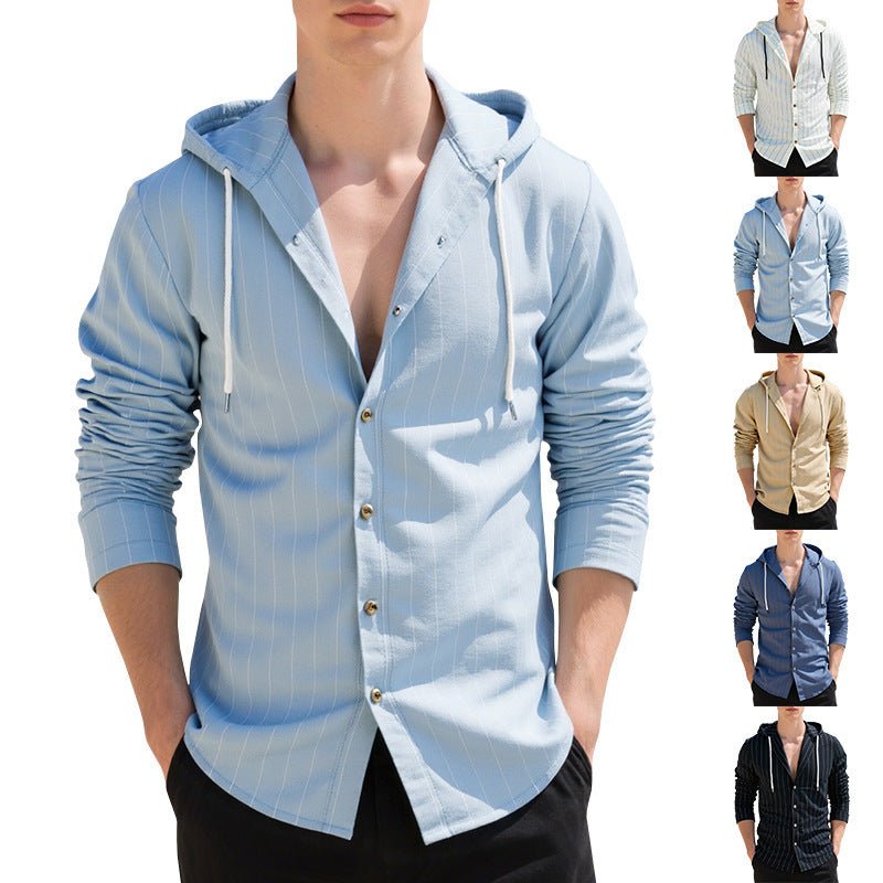 Slim - fit Hood Cardigan Casual Shirt Men - Blue&Pink