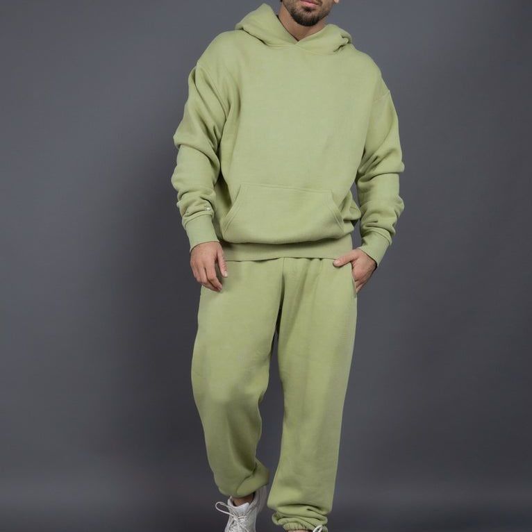 Men's Casual Loose Solid Color Hooded Sweatshirt Pants - Blue&Pink