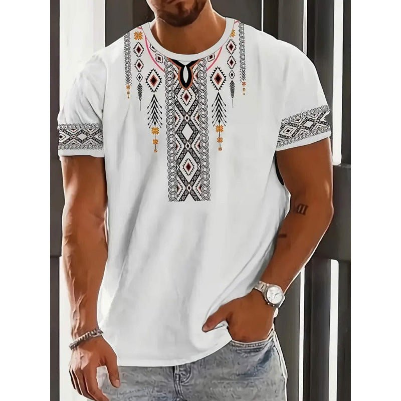 Men's Short - sleeved T-shirt Business Casual Series Digital 3D Printing - Blue&Pink