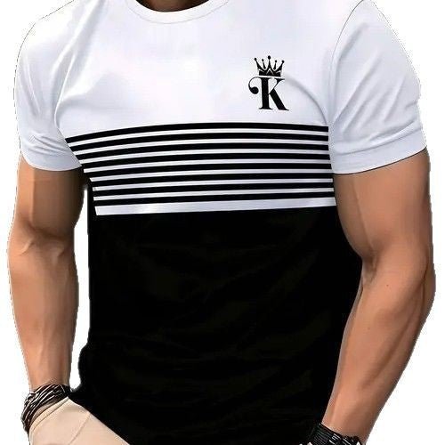 New Fashion Casual High Quality Contrast Color Men's Short Sleeve T-shirt - Blue&Pink