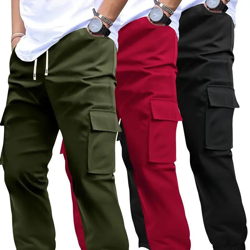 Men's Multi - pocket Workwear Pants Ancient Leisure Tappered Trousers - Blue&Pink
