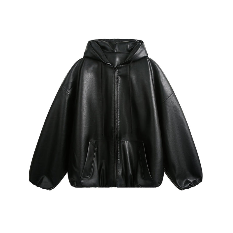 Men's American - style Retro Simple Hooded Leather Coat Jacket - Blue&Pink