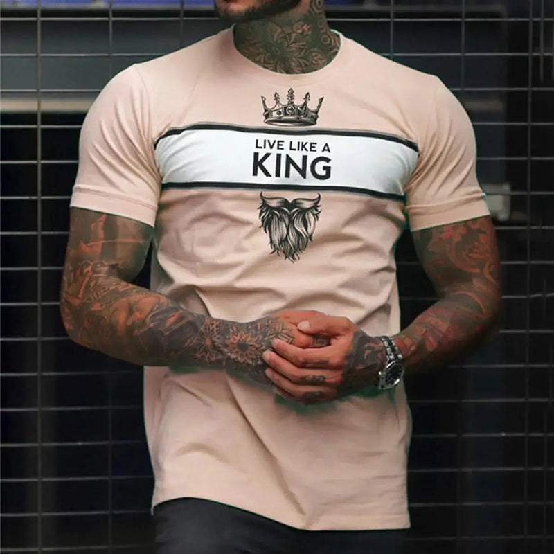 Men's Casual 3D Digital Printed Round Neck Short Sleeved Shirt - Blue&Pink