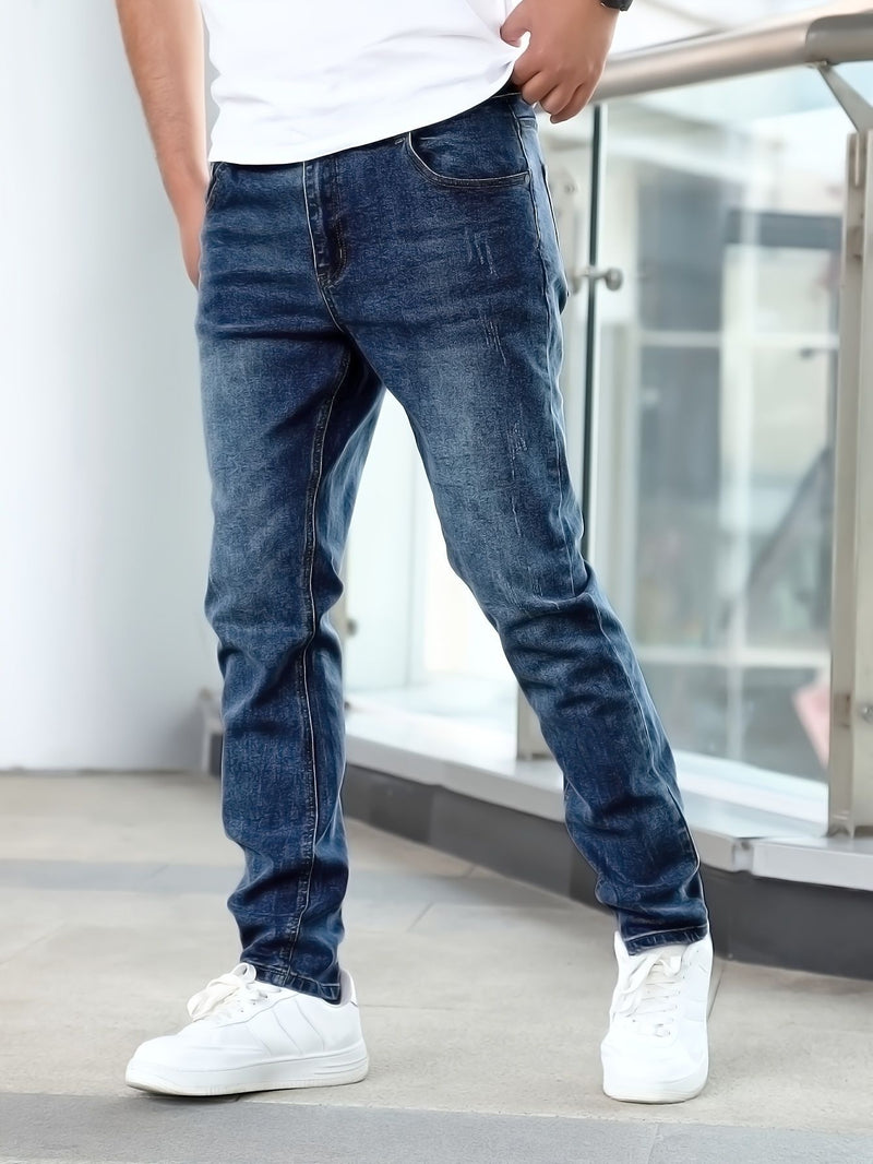 Stretch Men's Casual Solid Color Jeans - Blue&Pink