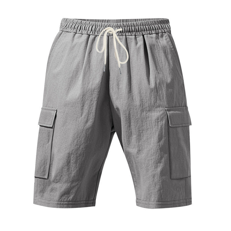 Men's Air - permeable Beachwear Linen Loose Multi - pocket Casual Shorts - Blue&Pink