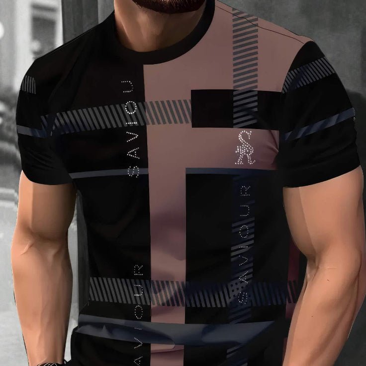 Men's Short - sleeved T-shirt Business Casual Series Digital 3D Printing - Blue&Pink