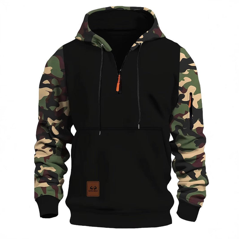 Stitching Hooded Men's Fashion Camouflage American Vintage Zipper Sweater - Blue&Pink