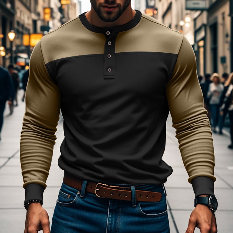 American Slim Fit Commute Henley Shirt - Blue&Pink