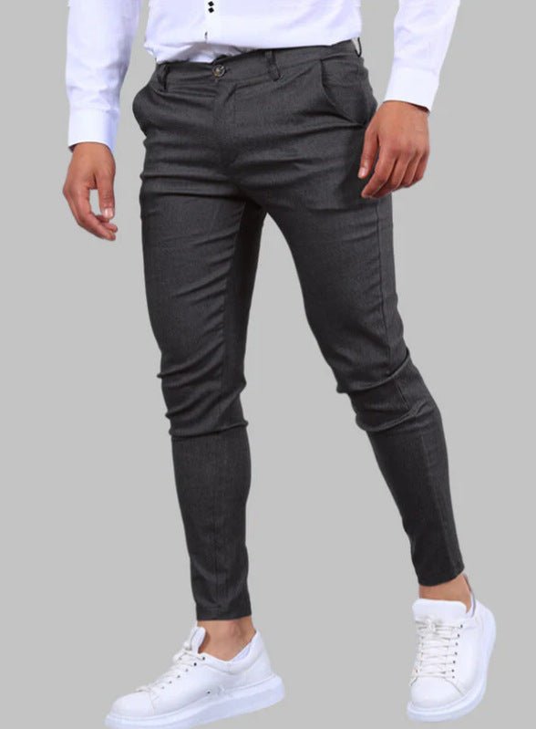 Men's Solid Color Twill Slim Fit Stretch Feet Pants - Blue&Pink