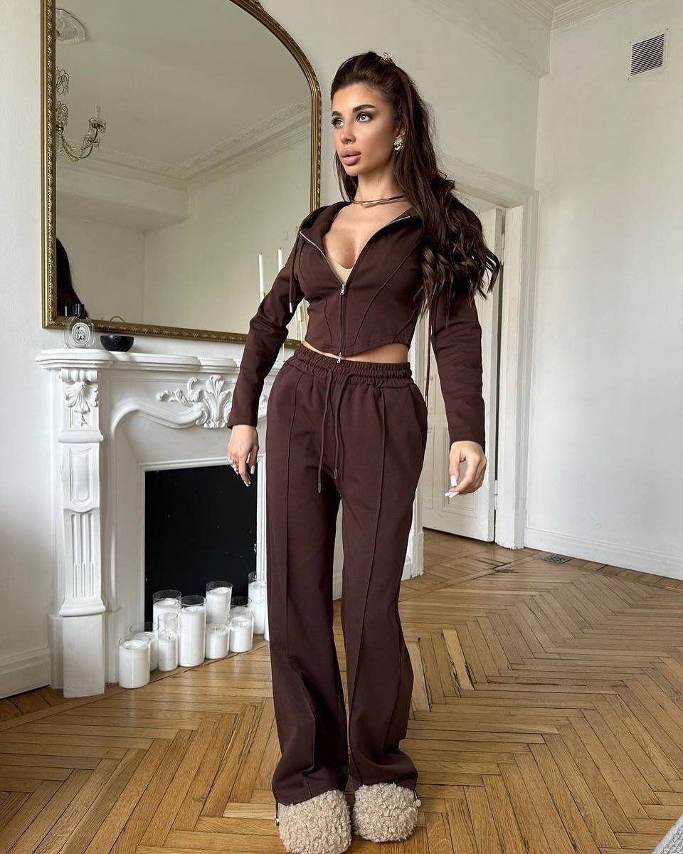 European And American Leisure Women's Suit Solid Color Long Sleeve - Blue&Pink