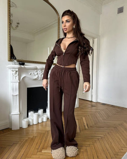 European And American Leisure Women's Suit Solid Color Long Sleeve - Blue&Pink