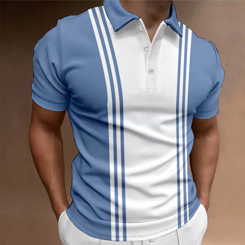 Casual 3 Button Printing Lapel Casual Men's T-shirt - Blue&Pink