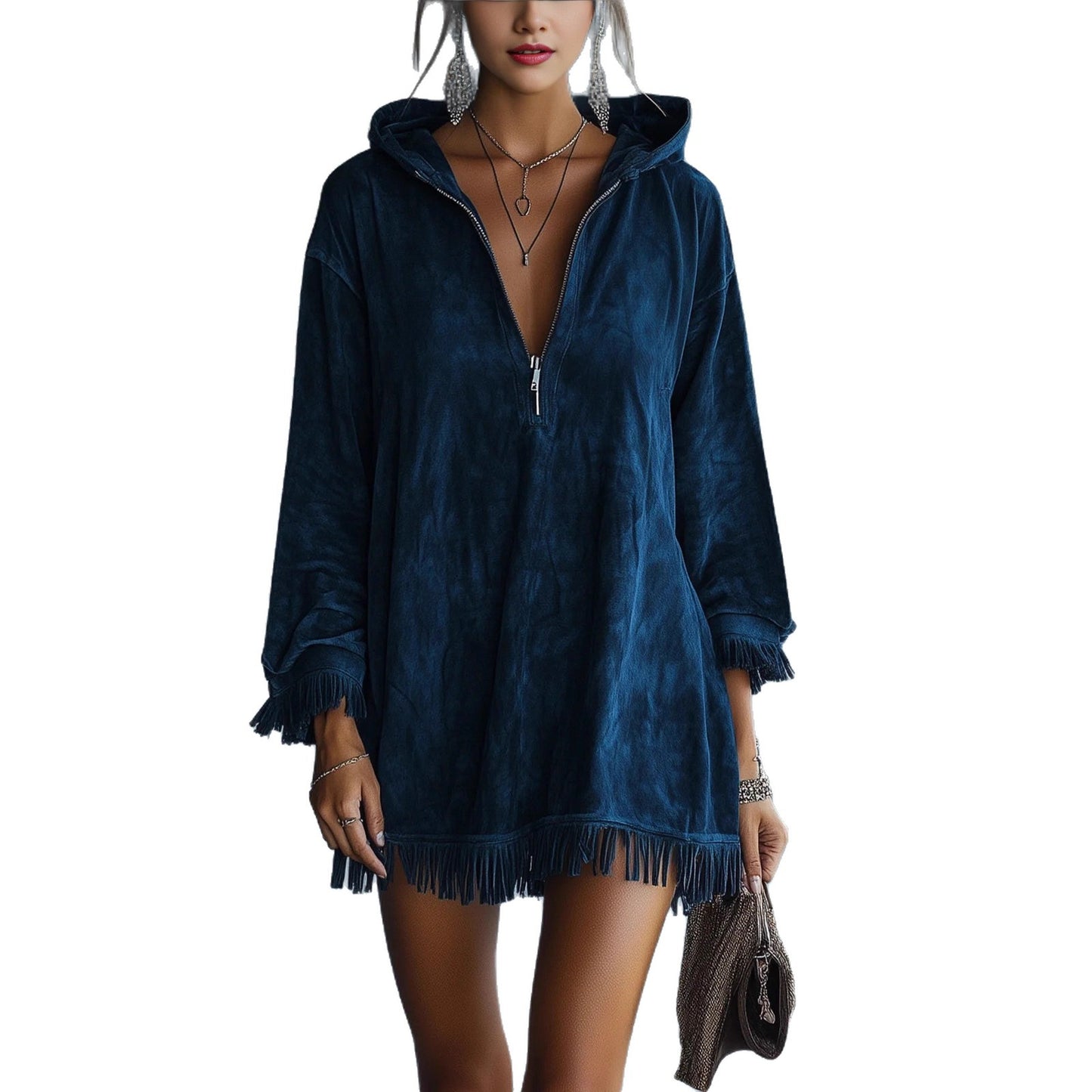 Vestido folgado de manga comprida com capuz