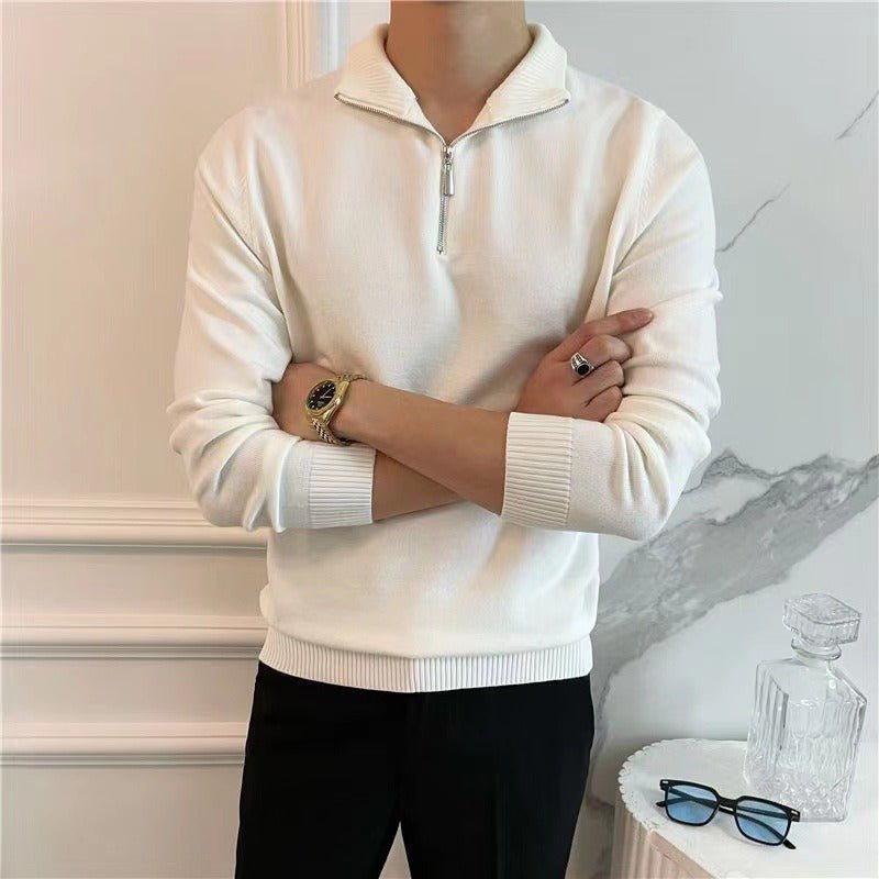 Half Turtleneck Zipper Bottoming Sweater Men Pullover All - matching - Blue&Pink