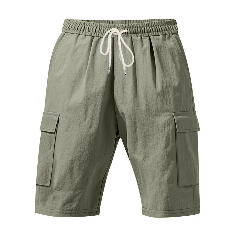 Men's Air - permeable Beachwear Linen Loose Multi - pocket Casual Shorts - Blue&Pink