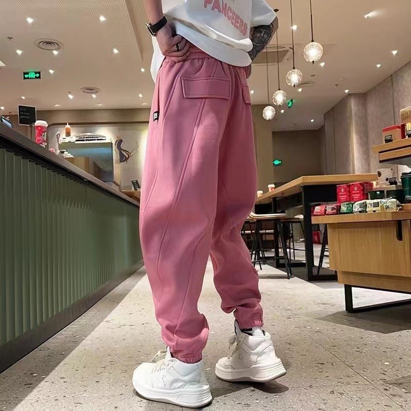 Men's Thickened Spring And Autumn All - match Ankle - tied Loose Harem Pants - Blue&Pink