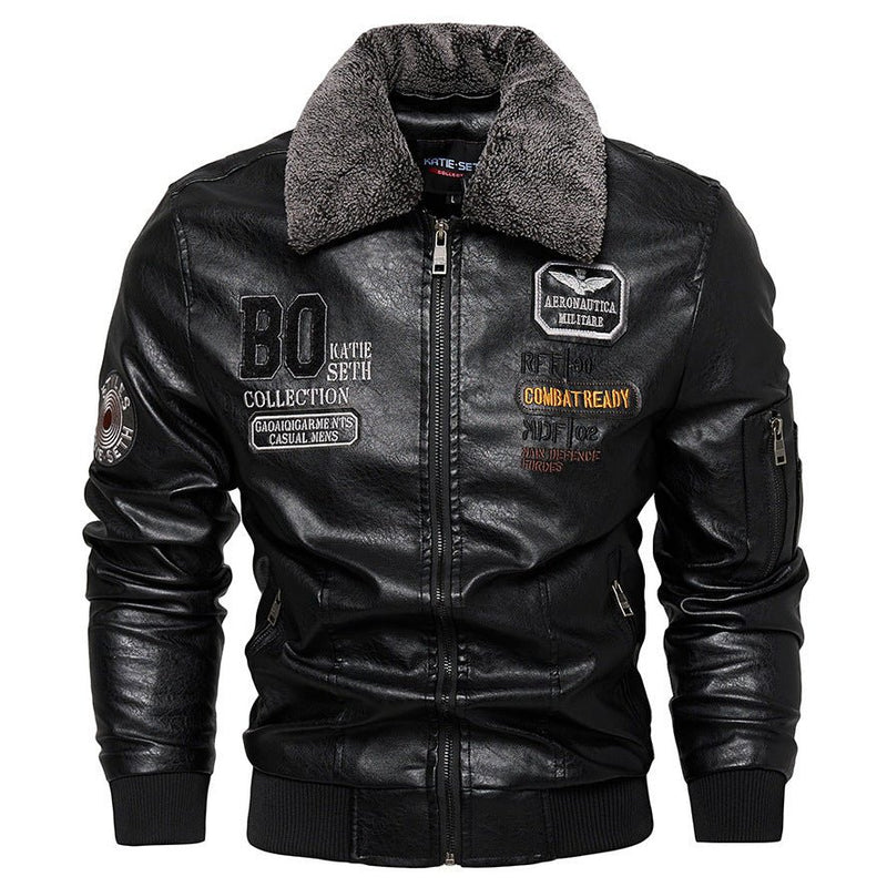 Foreign Trade New Men's Casual Fashion Leather Slim Fit Leather Jacket Coat - Blue&Pink
