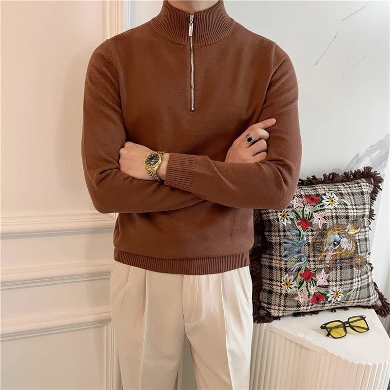 Half Turtleneck Zipper Bottoming Sweater Men Pullover All - matching - Blue&Pink