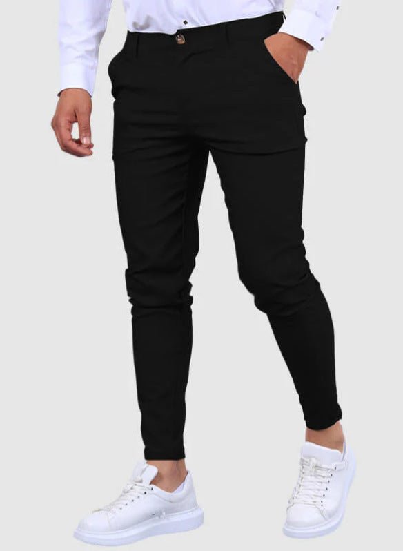 Men's Solid Color Twill Slim Fit Stretch Feet Pants - Blue&Pink