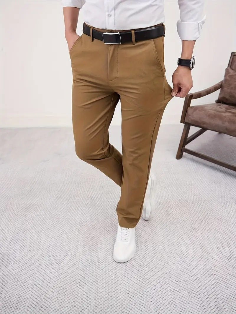 Men's Slim Fit Business Pure Color Casual Tappered Straight - leg Trousers - Blue&Pink