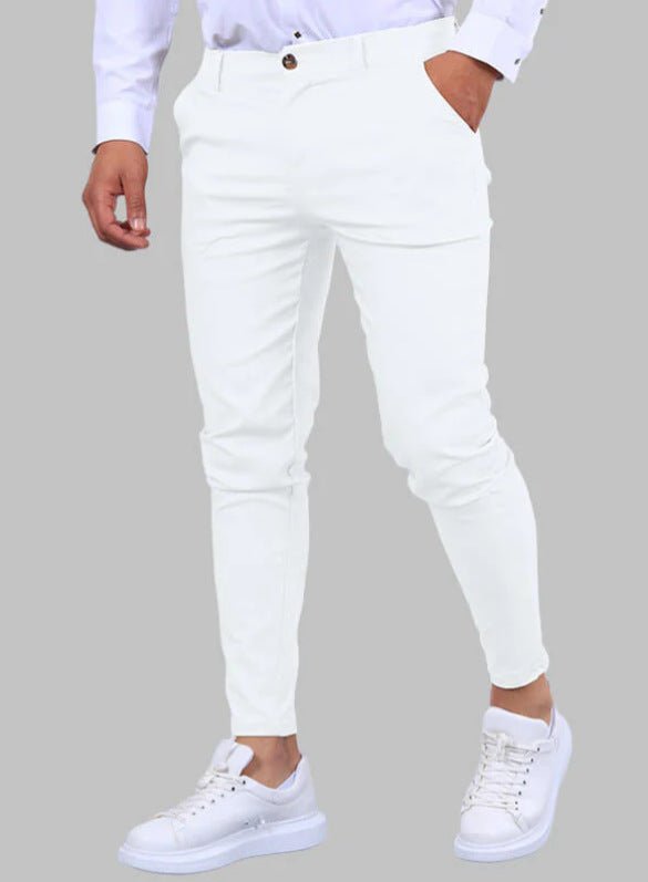 Men's Solid Color Twill Slim Fit Stretch Feet Pants - Blue&Pink