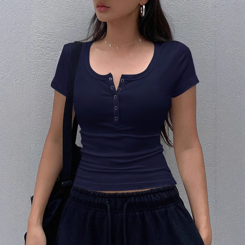 T-shirt com Botões Estilo Cardigan