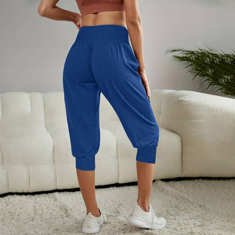 Women's Home Casual Pants High Waist Temperament Ankle - tied Harem Pants - Blue&Pink