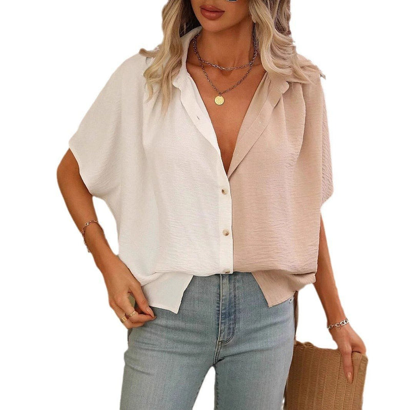 Camisa Fenda Lateral Estilo Solto, Elegância Natural - Blue&Pink