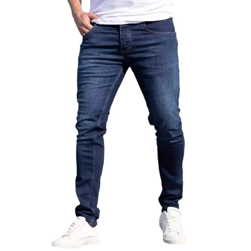 Men's European And American Fashionable Worn Slim Casual Jeans - Blue&Pink