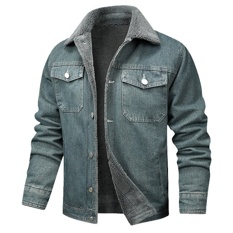 Denim Coat Fleece - lined Men Fashion Brands Jacket - Blue&Pink