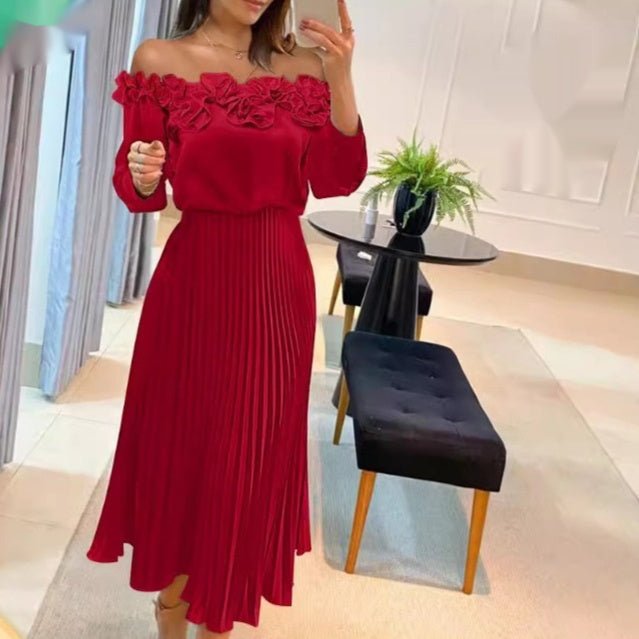 Vestido Plissado Ombros de Fora – Charme e Sofisticação em Cada Movimento - Blue&Pink