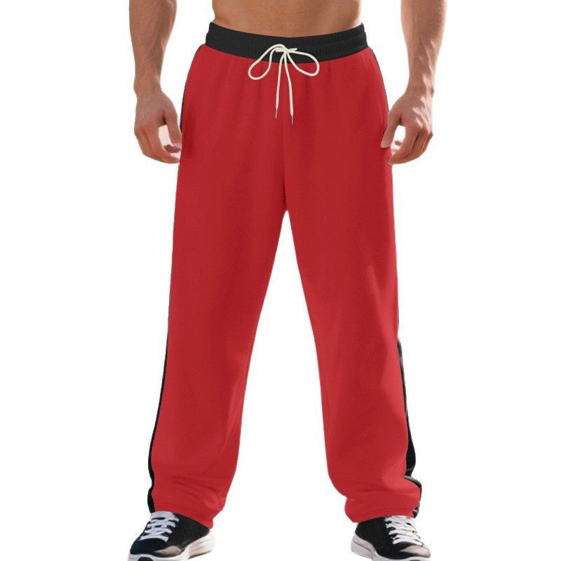 Loose Color Contrast Patchwork Straight Wide Leg Sweatpants - Blue&Pink