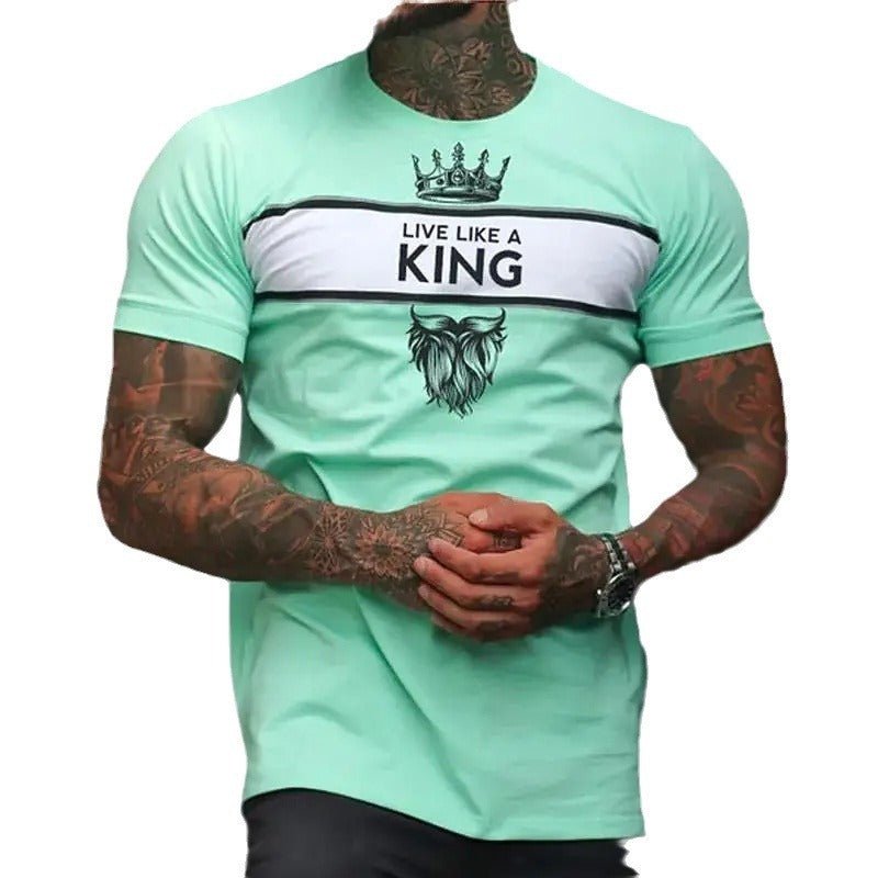 Men's Casual 3D Digital Printed Round Neck Short Sleeved Shirt - Blue&Pink
