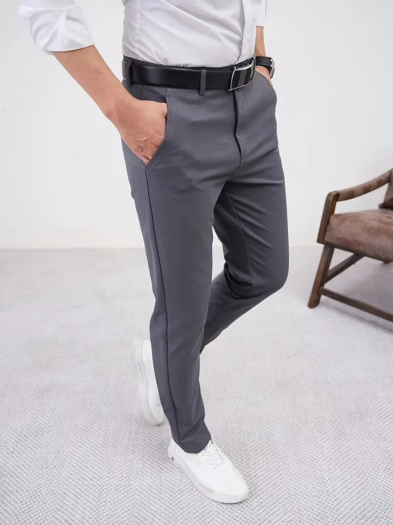 Men's Slim Fit Business Pure Color Casual Tappered Straight - leg Trousers - Blue&Pink