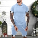Mens Short Sets 2 Piece Outfits Polo Shirt Fashion Summer Tracksuits Casual Set Short Sleeve And Shorts Set For Men - Blue&Pink