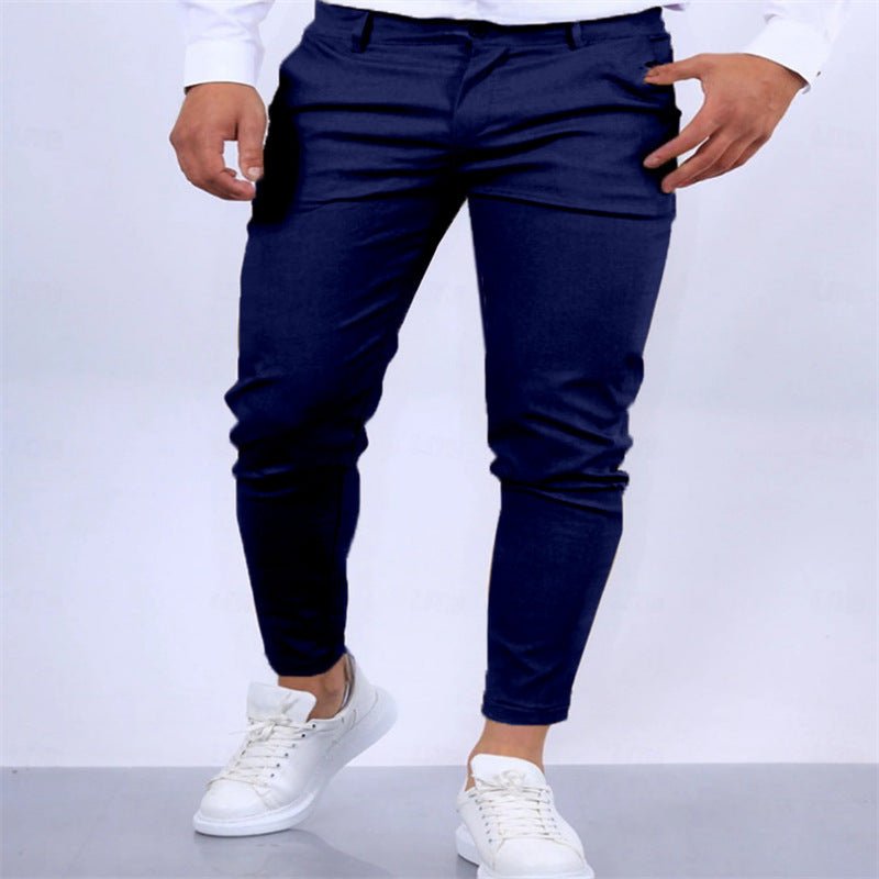 Men's Solid Color Twill Slim Fit Stretch Feet Pants - Blue&Pink