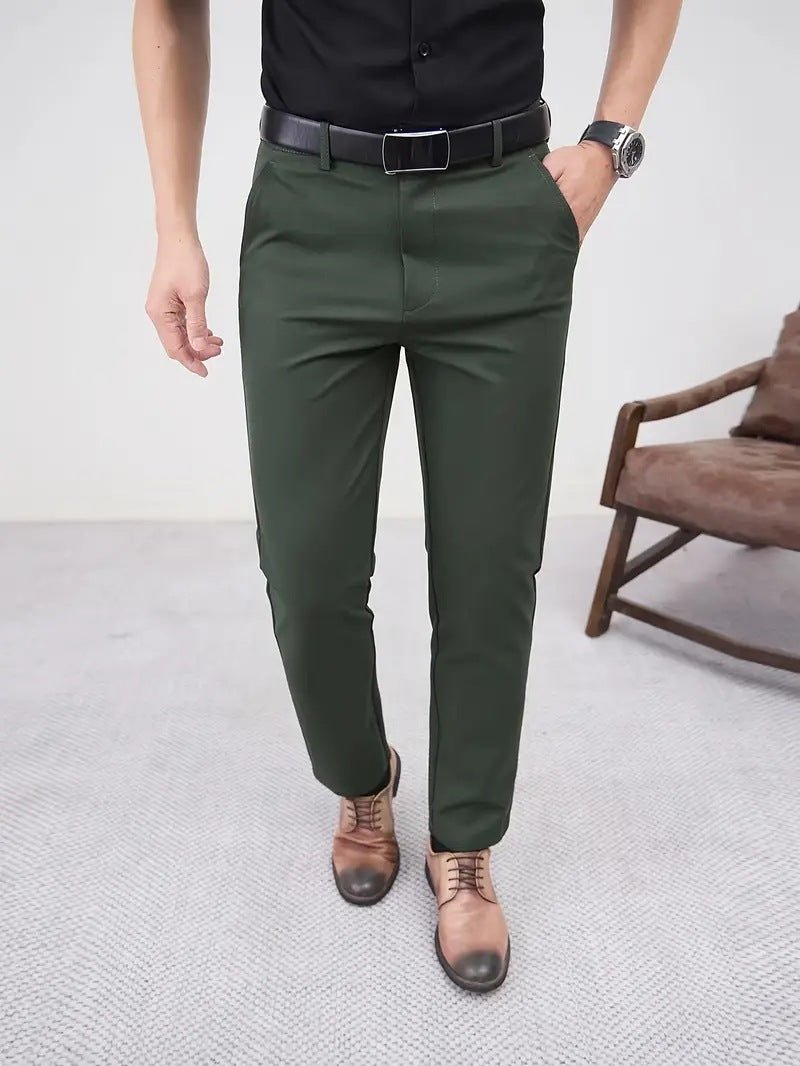 Men's Slim Fit Business Pure Color Casual Tappered Straight - leg Trousers - Blue&Pink