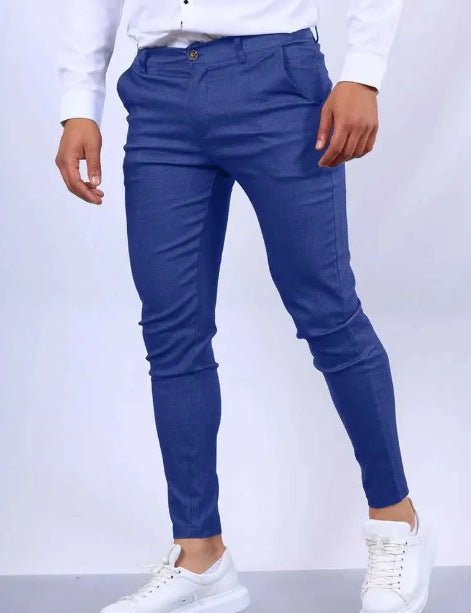 Men's Solid Color Twill Slim Fit Stretch Feet Pants - Blue&Pink